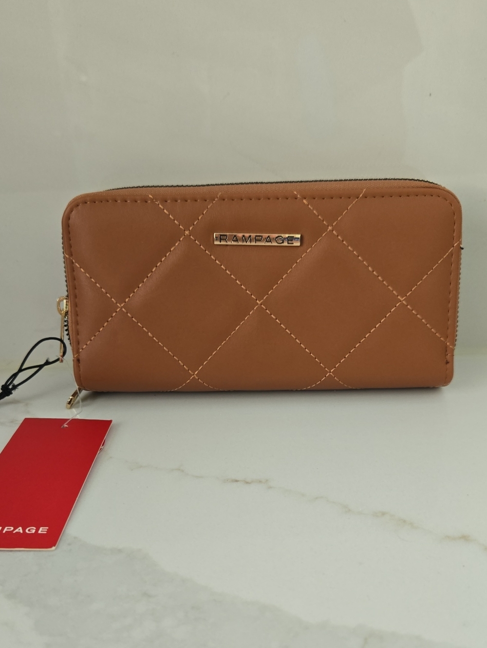 Rampage Tan Quilted Zip Wallet with Gold Logo